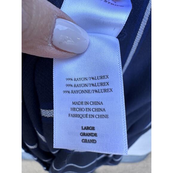 Rails Priya Navy Blue Metallic Stripe Ruffle Wrap Midi Dress Sz L Party Classic - Picture 14 of 16